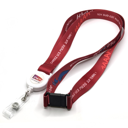 Lanyard personalizado por sublimación con cierre de seguridad y portacredenciales retráctil